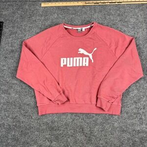 Puma Sweatshirt Womens Size XL Pink Graphic Logo Raglan Sleeve Pullover Crewneck